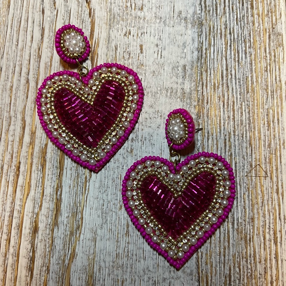 Beaded Heart Earrings